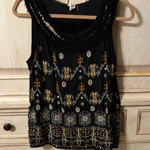 Akemi + Kin Black and Gold. Embroidered Tank Top. Size M. EUC